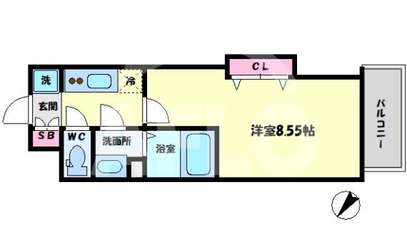 LUXE都島II(1K/7階)の間取り写真