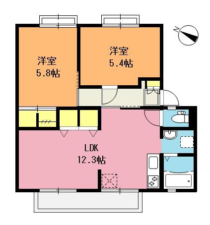 グリーンビラB(2LDK/2階)の間取り写真