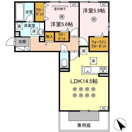 ＪＲ筑豊本線 本城駅 徒歩30分 2階建 築1年(2LDK/1階)の間取り写真