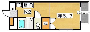 メゾンアブリル(1K/2階)の間取り写真