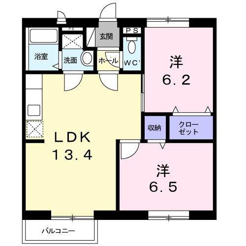 ハイツ十蓮寺A棟(2LDK/2階)の間取り写真
