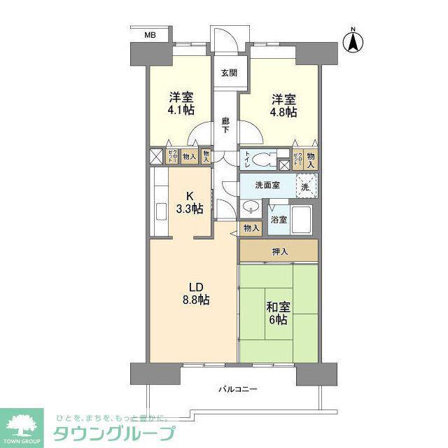 アーバンドエル八事石坂(3LDK/2階)の間取り写真