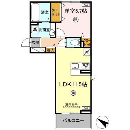 ベルイール B棟(1LDK/3階)の間取り写真
