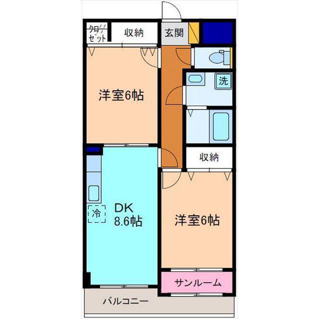 サンシーブルM(2DK/2階)の間取り写真
