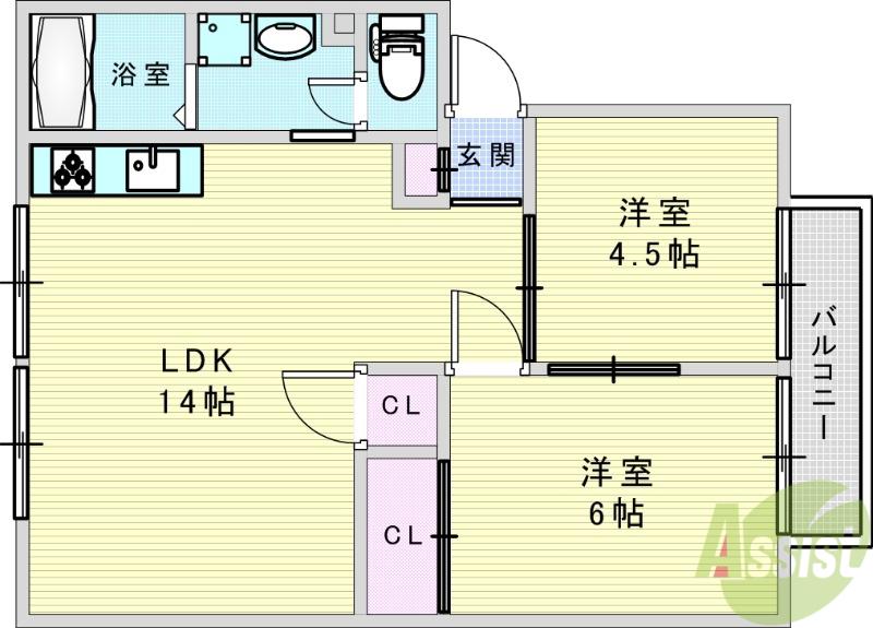 サンライズ曽根西ハイツ(2LDK/2階)の間取り写真
