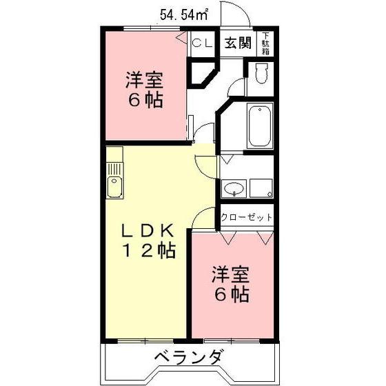 エステイト ツジ(2LDK/3階)の間取り写真