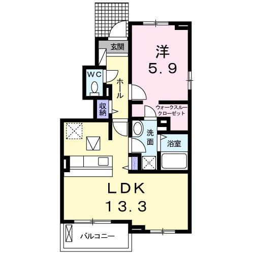 メゾン・パルメーラII(1LDK/1階)の間取り写真