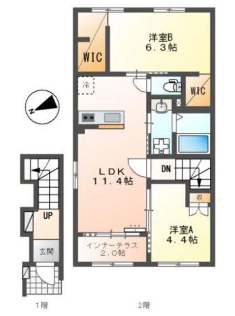 アルセB(2LDK/2階)の間取り写真