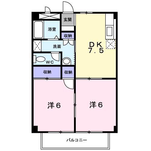 エクシード(2DK/2階)の間取り写真
