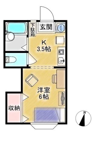 クレール薬師台2番館(1K/1階)の間取り写真