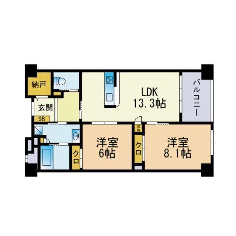 モントーレ・ラコルタ・ユニバ通(2LDK/2階)の間取り写真