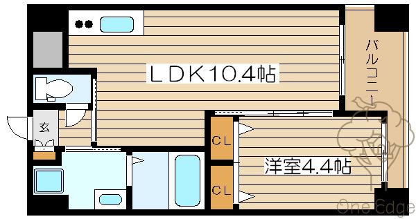 ノルデンハイム梅田東(1LDK/9階)の間取り写真