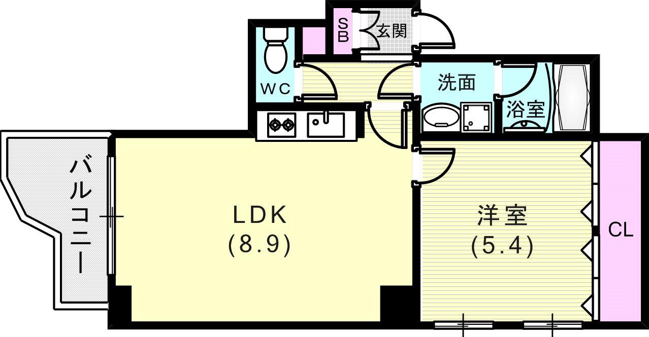 アミーグランコート三宮(1LDK/5階)の間取り写真