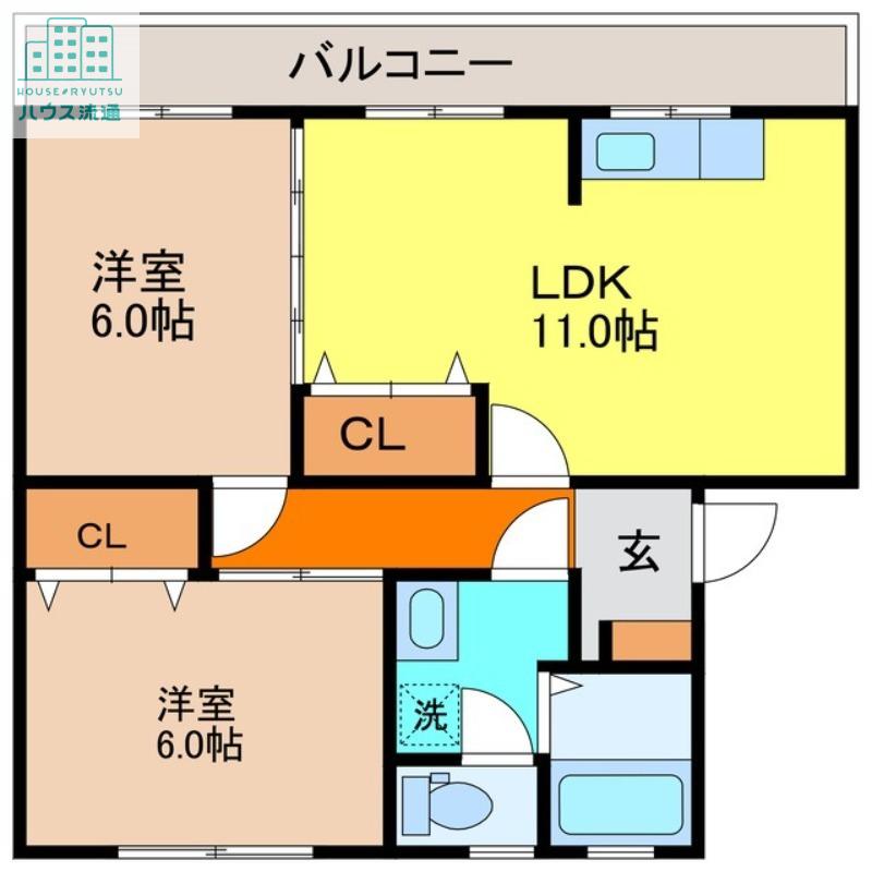 大園森ハイツ(2LDK/1階)の間取り写真