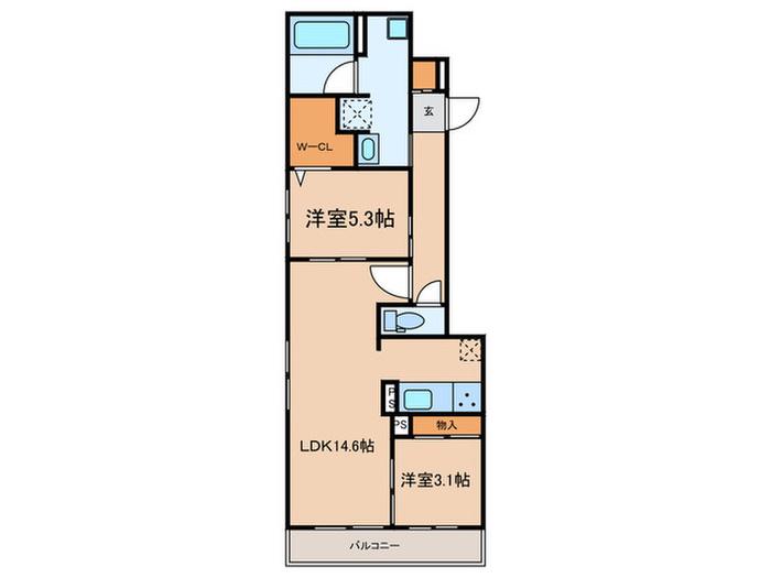 クラシスト三津屋南(2LDK/2階)の間取り写真