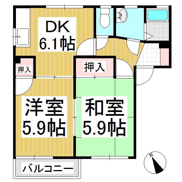 フロリヤードひらばやし B(2DK/2階)の間取り写真