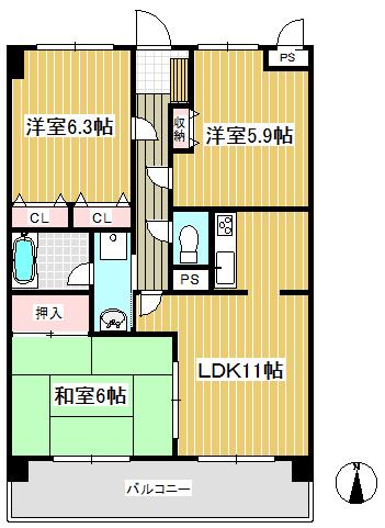 GEN高野台(3LDK/1階)の間取り写真