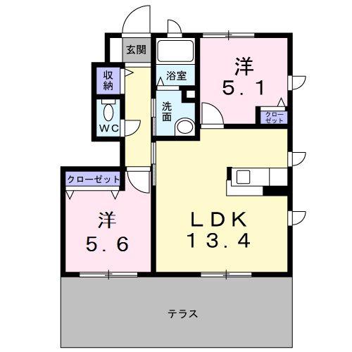 コンフォールII D棟(2LDK/1階)の間取り写真