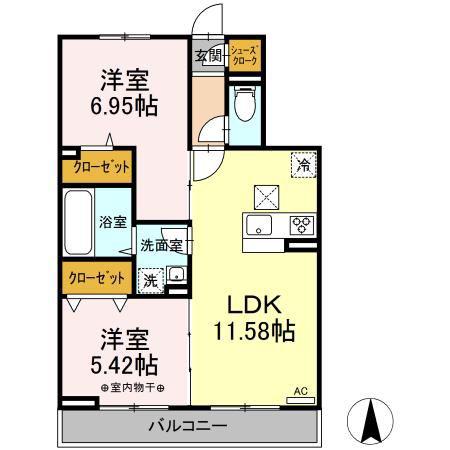 メゾンボヌール(2LDK/1階)の間取り写真