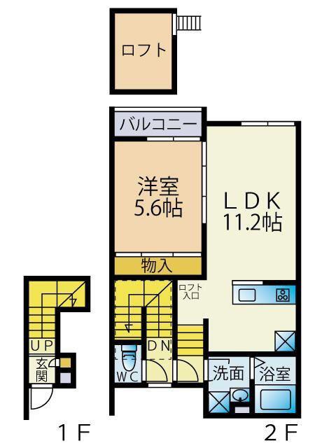 庵Sレラ東庵(1LDK/2階)の間取り写真