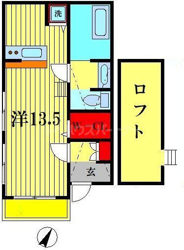 ヒルトップテラス(ワンルーム/2階)の間取り写真