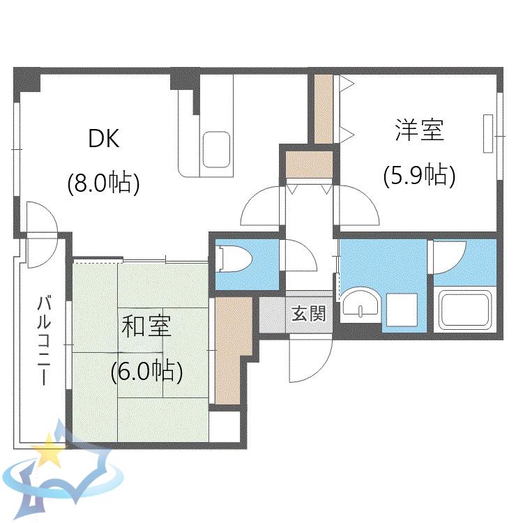 ガーデンハウスクラッセ山鼻(2LDK/2階)の間取り写真