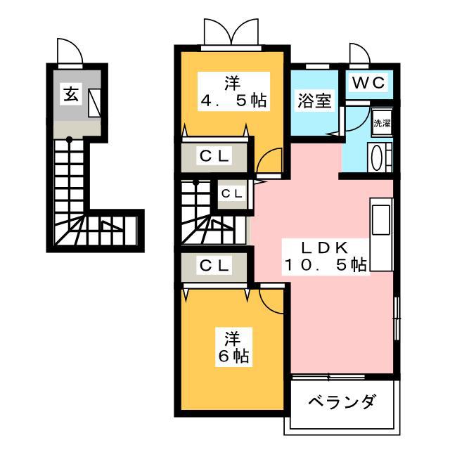 リヴィエール(2LDK/2階)の間取り写真
