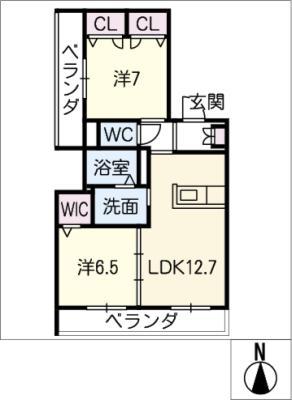 リオリエント ルピナス(2LDK/2階)の間取り写真