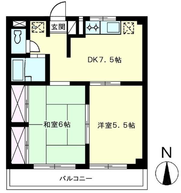エステートピアカモシタ(2DK/2階)の間取り写真