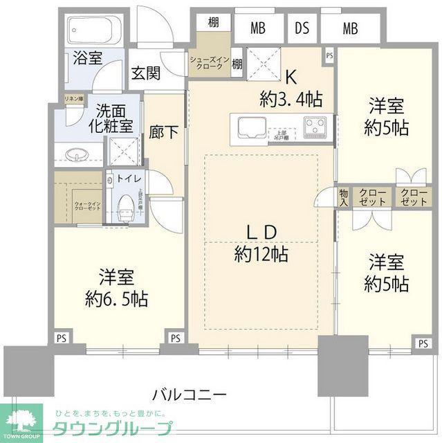 プラウドタワー武蔵小金井クロス ウエスト(3LDK/23階)の間取り写真