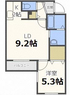 ラフレーズ美園(1LDK/4階)の間取り写真
