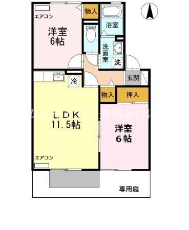 セジュール・スール(2LDK/1階)の間取り写真