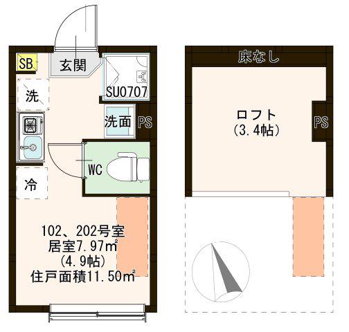 プリマベーラ上中里(ワンルーム/1階)の間取り写真