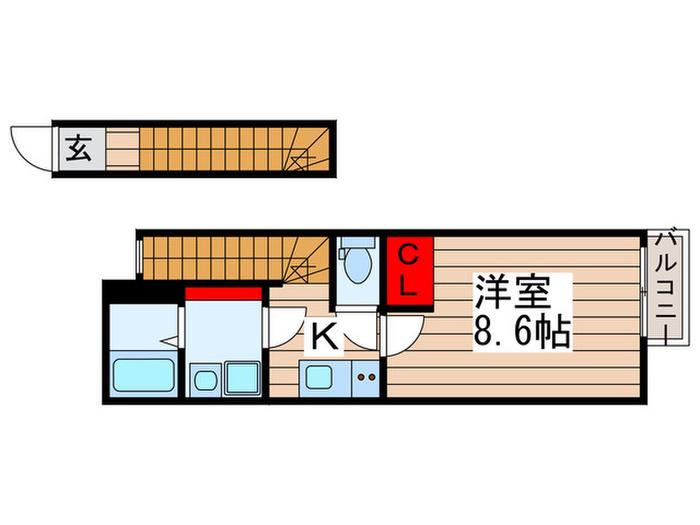 セナリオ新鎌ケ谷(1K/2階)の間取り写真
