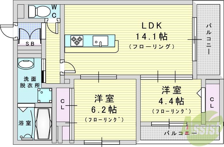 TORISIA千里丘Ⅰ(2LDK/1階)の間取り写真