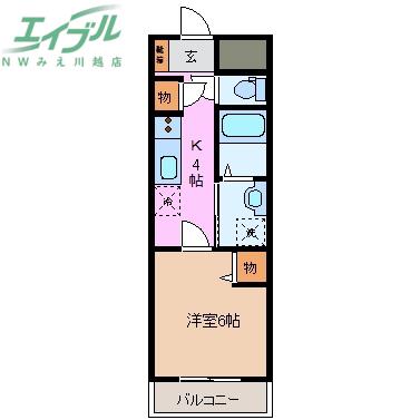RISE(1K/3階)の間取り写真