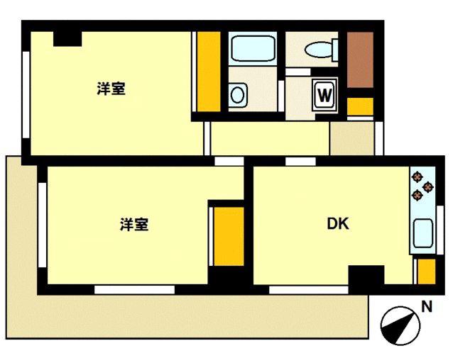 エビス東ハイツ第2(2DK/6階)の間取り写真
