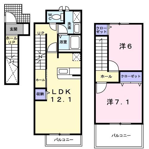 グランドール柳生B(2LDK/2階)の間取り写真