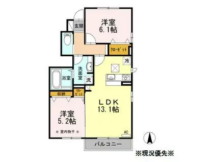 ルーエポム AB(2LDK/1階)の間取り写真