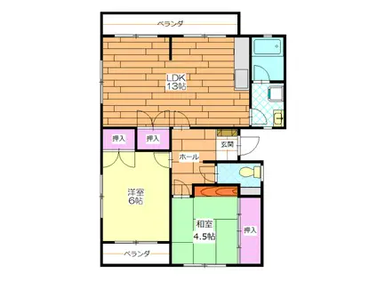 センターハイツ(2LDK/1階)の間取り写真