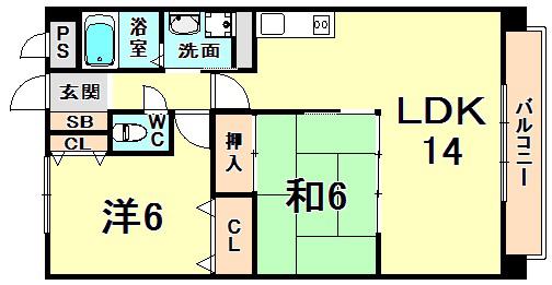 シェリール苦楽園II(2LDK/1階)の間取り写真