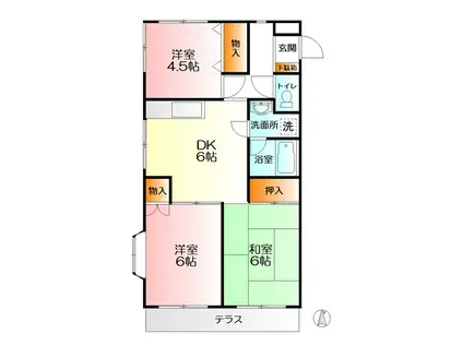 オークヒルズ(3DK/1階)の間取り写真