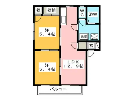 サンハイツヤマイB(2LDK/2階)の間取り写真