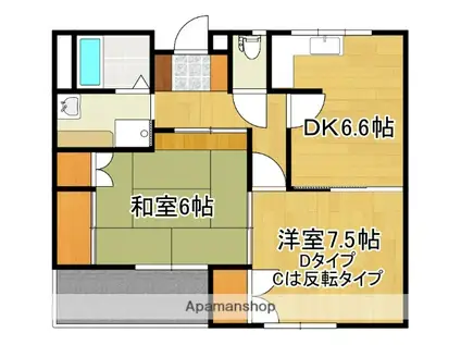 アップルハウス飯野 1号館(2DK/1階)の間取り写真