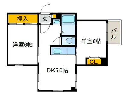 ハイコート泉尾(2DK/3階)の間取り写真