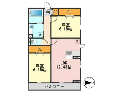 エスポワール(2LDK/2階)の間取り写真