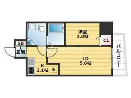 SERENITE上町台(1LDK/12階)の間取り写真