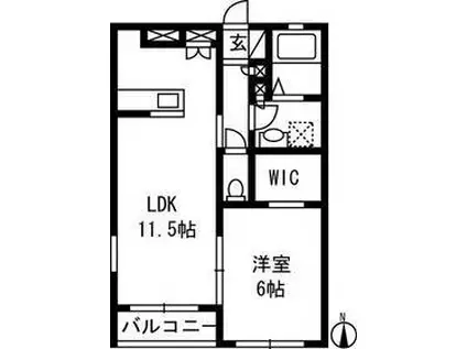 シンフォニー(1LDK/2階)の間取り写真