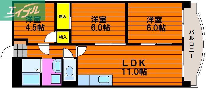 第三北村マンション(3LDK/3階)の間取り写真