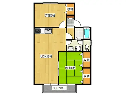 プレーヌ陽東A棟(2LDK/1階)の間取り写真